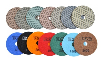 Алмазные гибкие шлифовальные круги EHWA Hexagonal Pads 7-STEP №400 D100